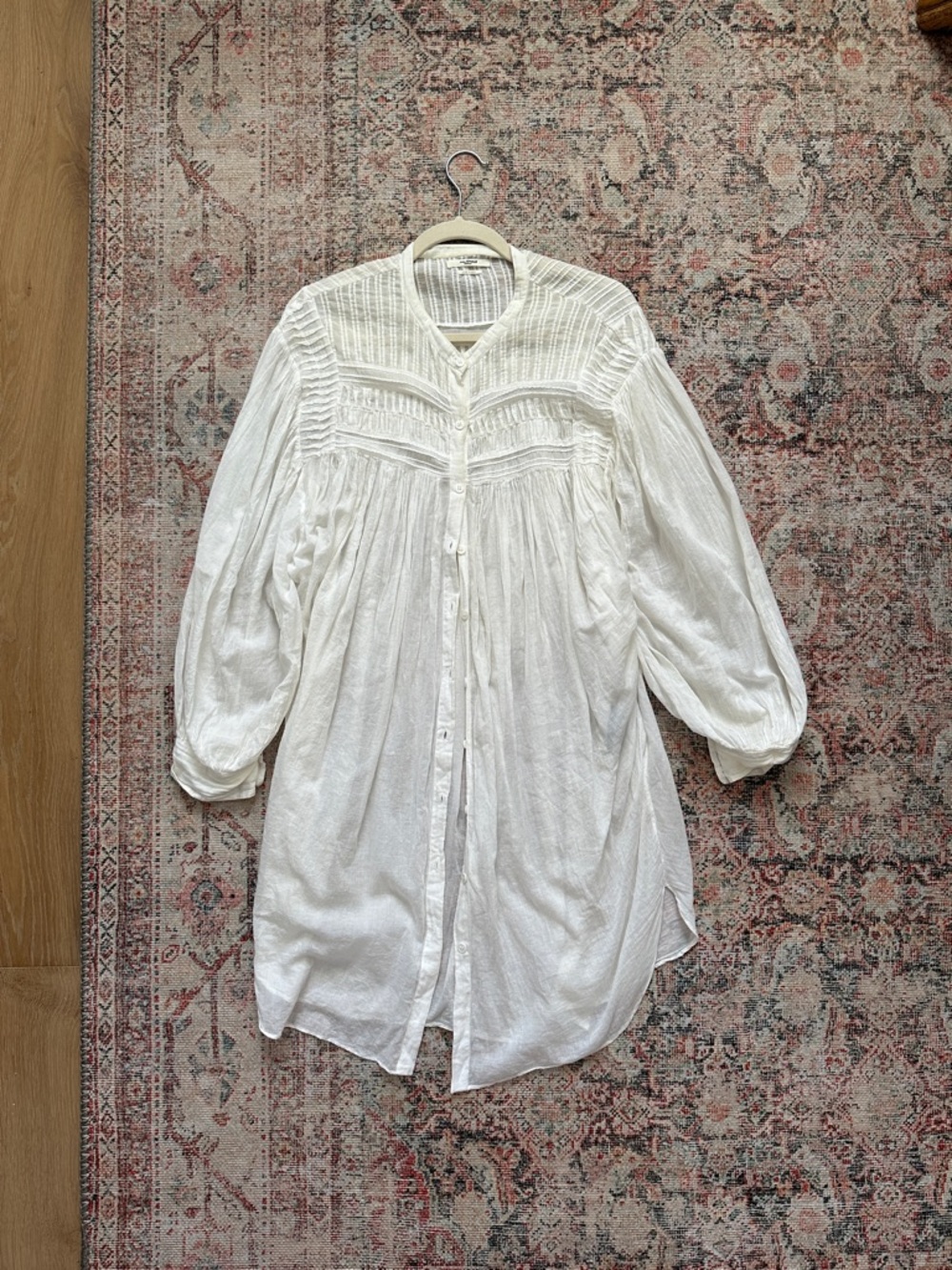 White Long-Sleeve Button-Front Boho Dress